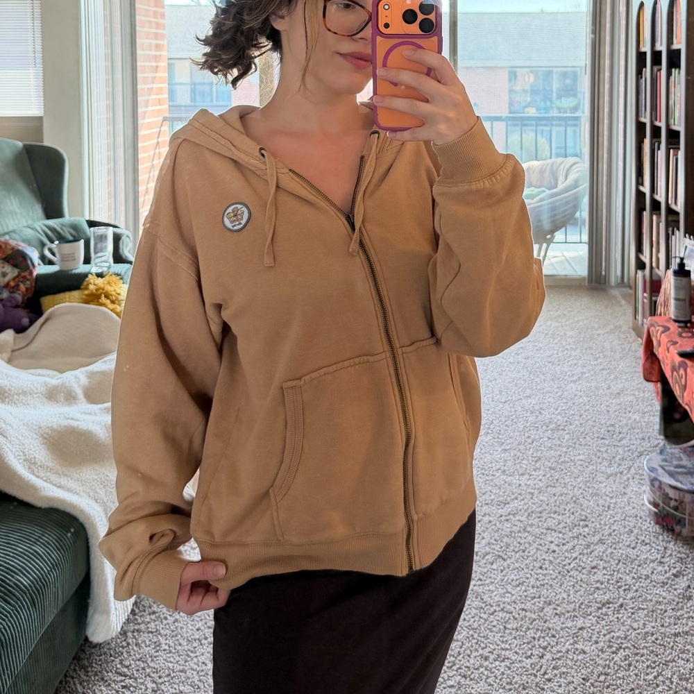 Casual Zip-Up Hoodie Jacket - Tan